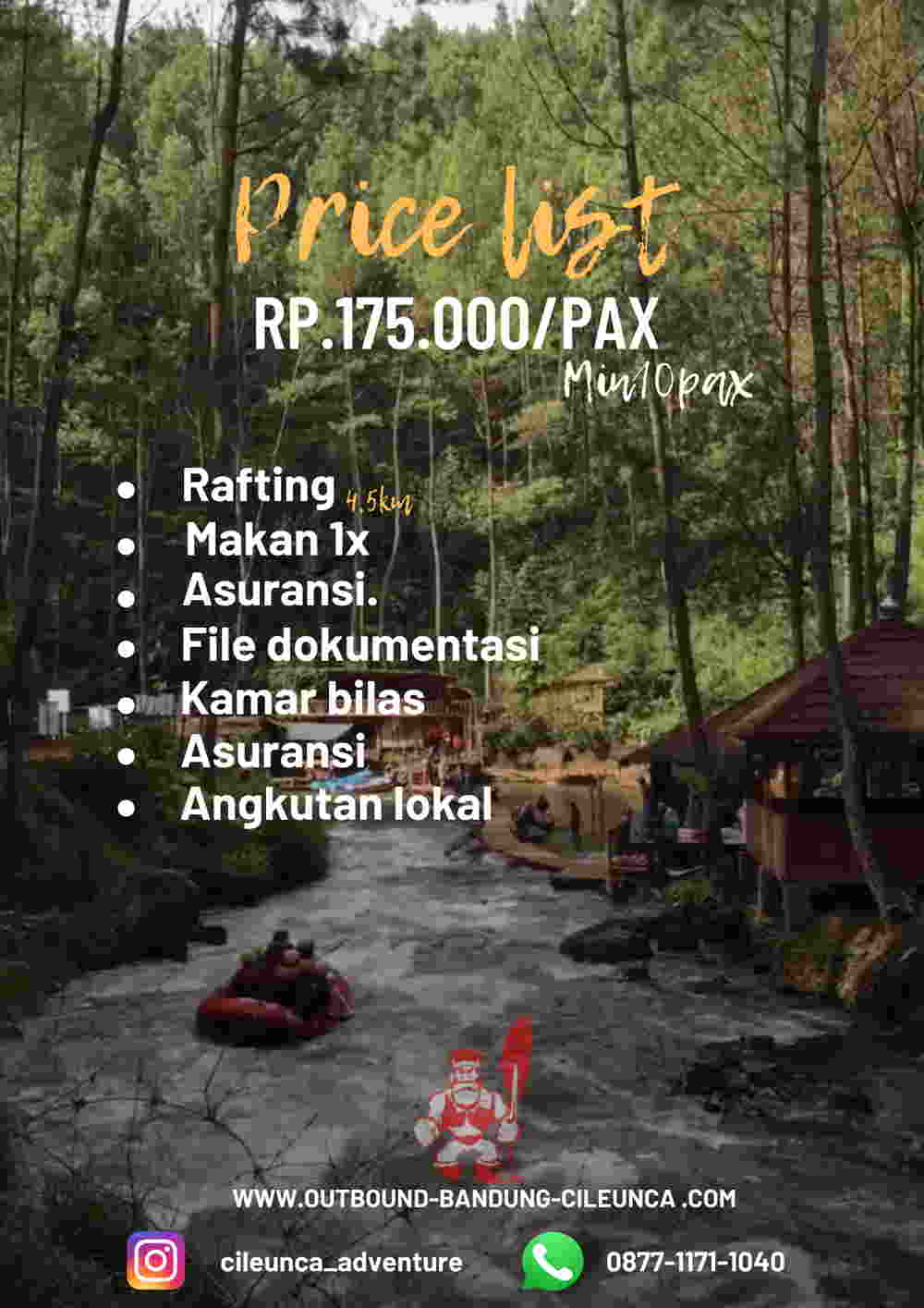 price list 1 outbound cileunca pangalengan bandung