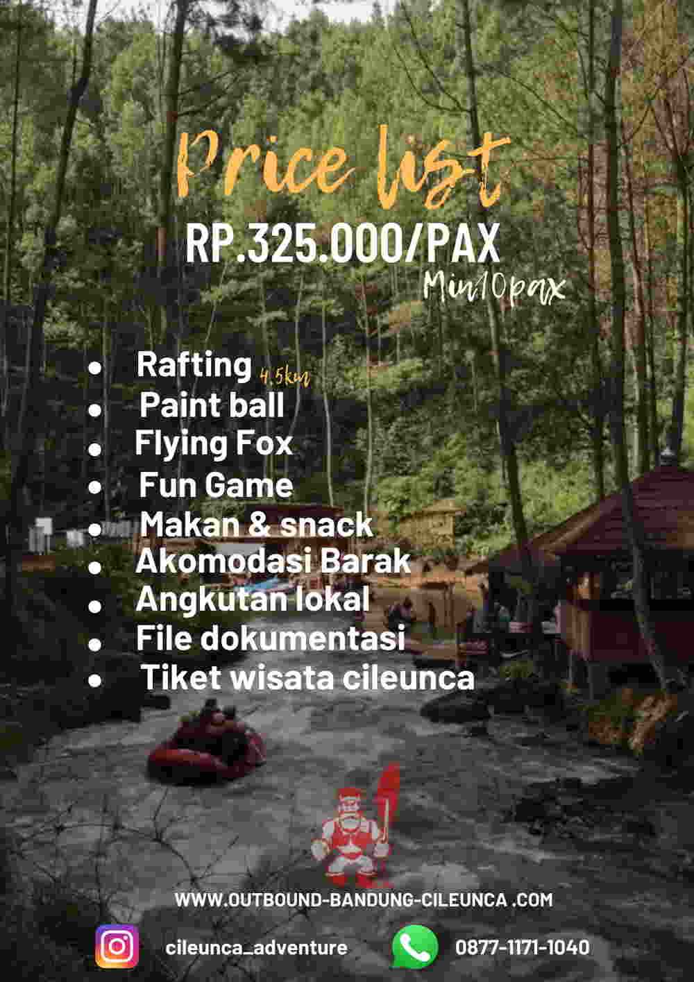 price list 3 outbound cileunca pangalengan bandung