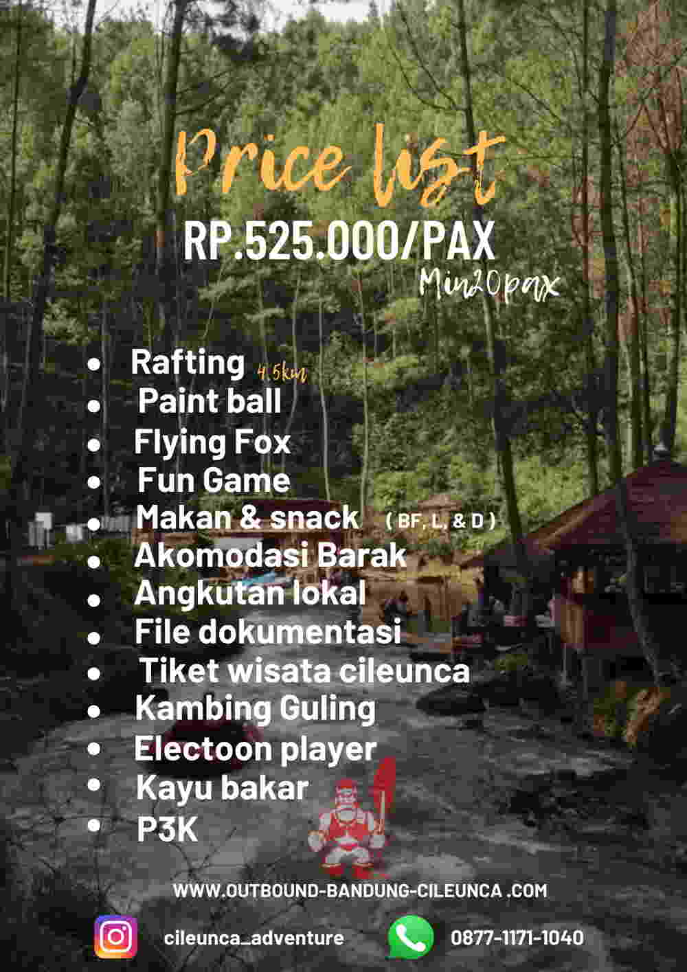 price list 6 outbound cileunca pangalengan bandung