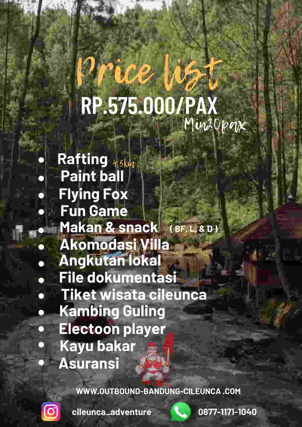 price list 7 outbound cileunca pangalengan bandung