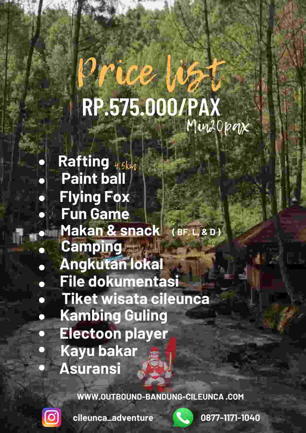 price list 8 outbound cileunca pangalengan bandung